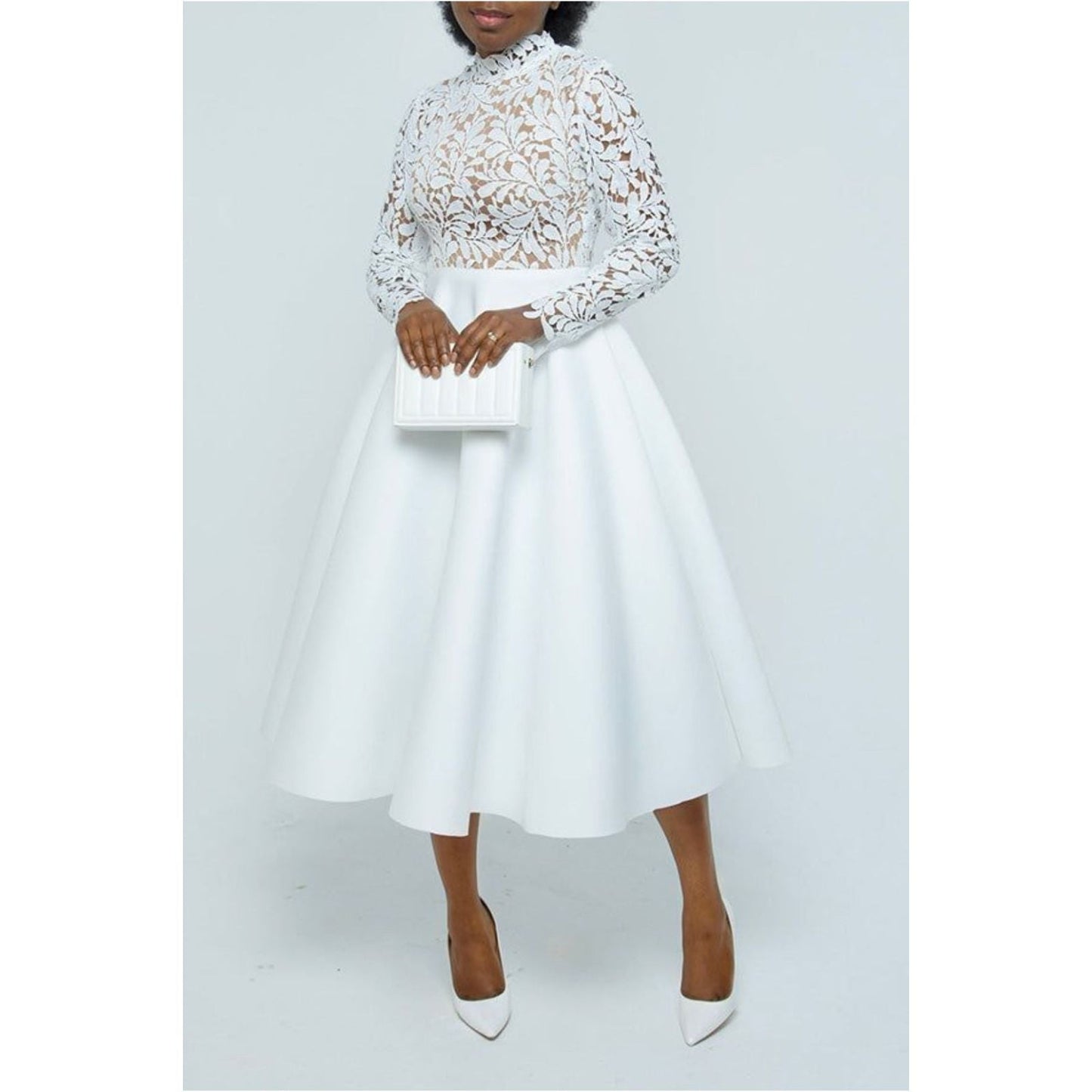 Elegant Lace Paneled A-line Swing Dress