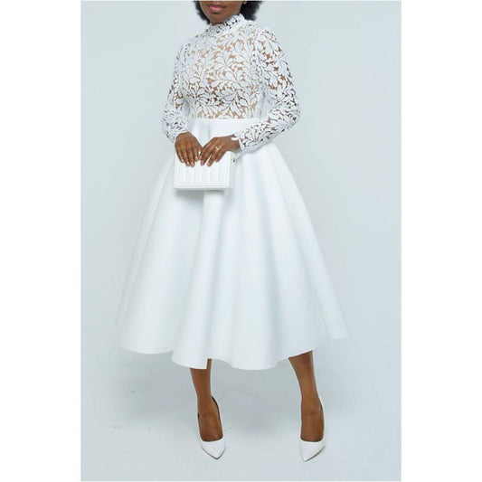 Elegant Lace Paneled A-line Swing Dress