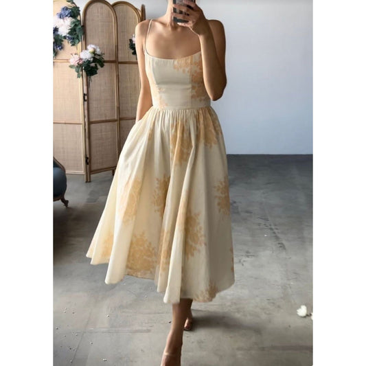 Sleeveless Floral A Line Fit Flare Midi Dress