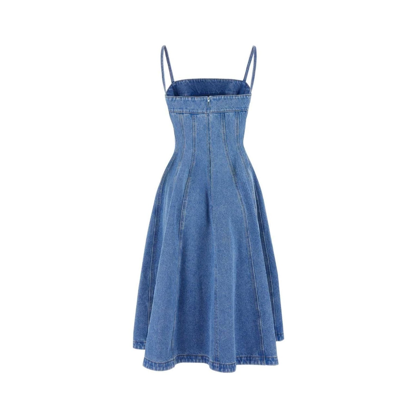 Light Blue Coated Denim Balloon Midi Dress
