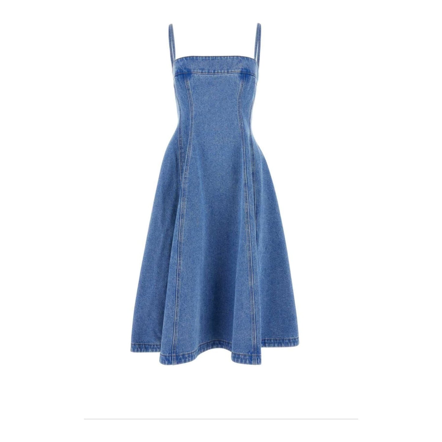 Light Blue Coated Denim Balloon Midi Dress