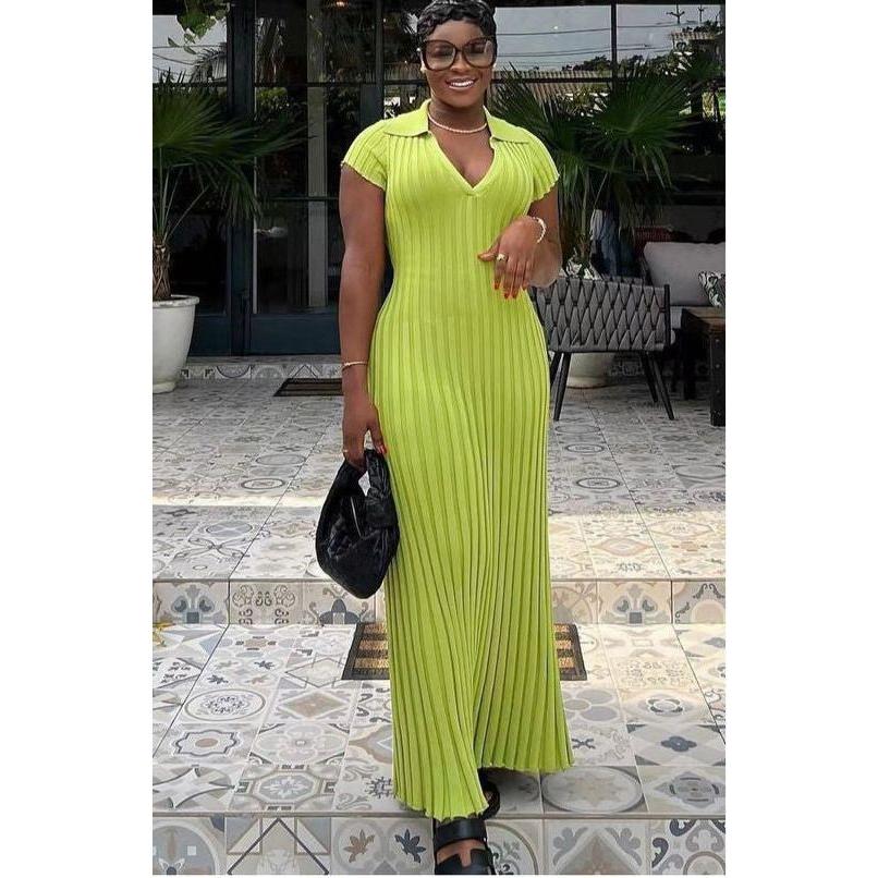 Short Sleeve Bodycon Ribbed Knit Maxi Dress