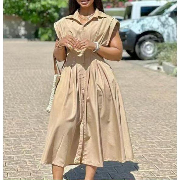 Button Down Sleeveless V-Neck Midi Dress