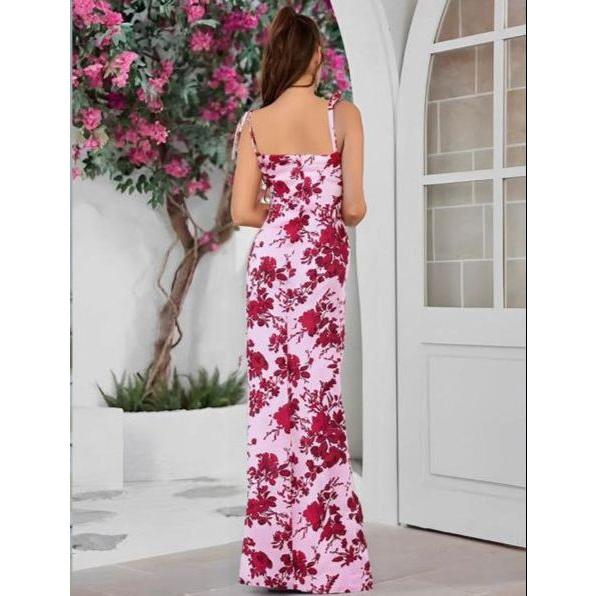 Floral Print Tie Shoulder Mermaid Hem Cami Dress