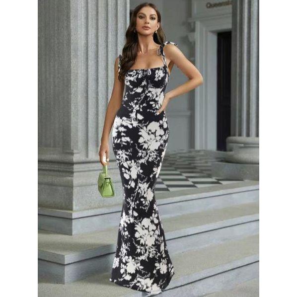 Floral Print Tie Shoulder Mermaid Hem Cami Dress