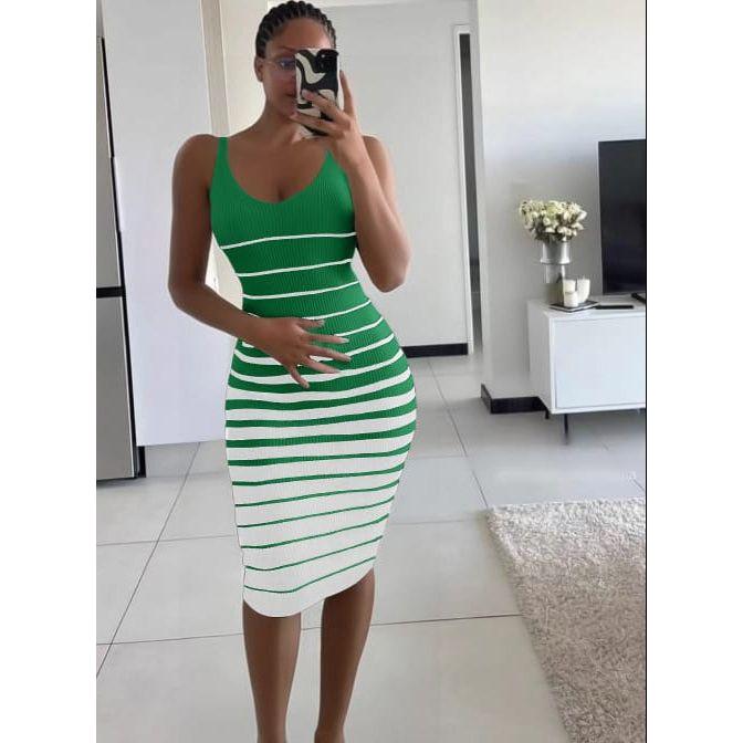 Contrast Stripe Bodycon Knit Tank Dress