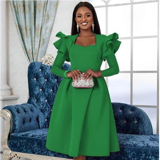 Ruffle Sleeve Plus Size A Line Knee Cocktail Dress