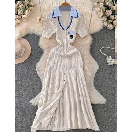 Short Sleeve Ladies Knitted Collared Dress