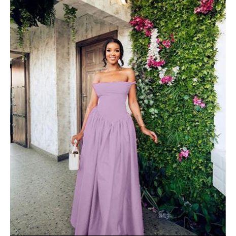 Off-Shoulder Spaghetti Lace Up Pleated Maxi Dress.