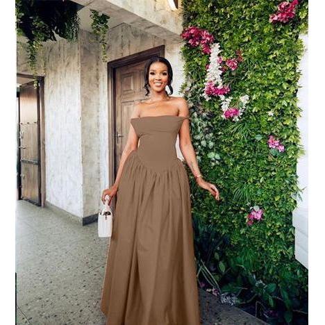 Pleated Off-Shoulder Spaghetti Lace Up Maxi Dress.