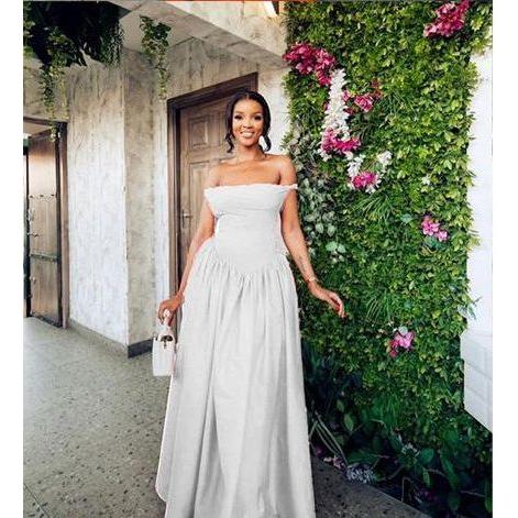 Off-Shoulder Spaghetti Lace Up Pleated Maxi Dress.