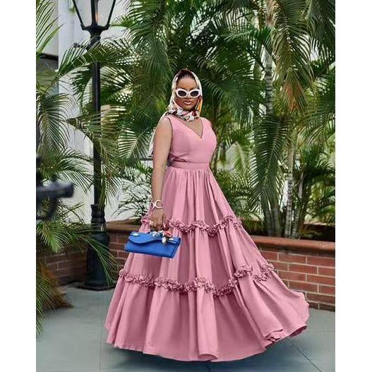 V-Neck Cap Sleeves Boho Printed Maxi Dress