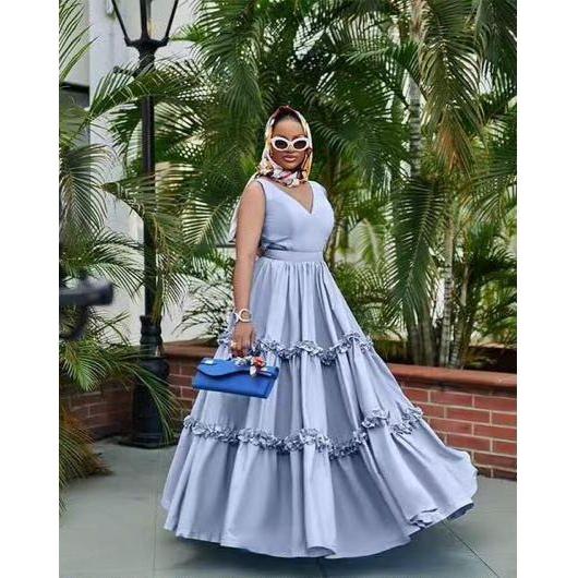 V-Neck Cap Sleeves Boho Printed Maxi Dress