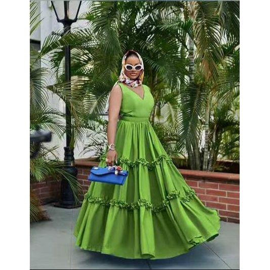 V-Neck Cap Sleeves Boho Printed Maxi Dress