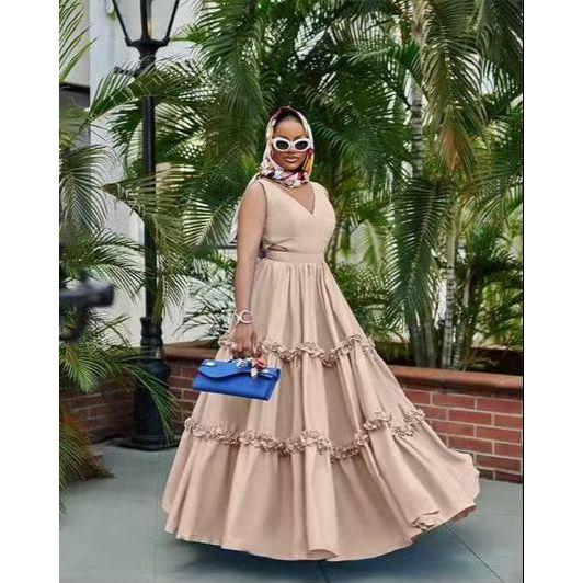 V-Neck Cap Sleeves Boho Printed Maxi Dress