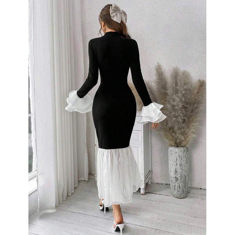 Fish Print With Ruffle Details Asymmetric Hem Dress