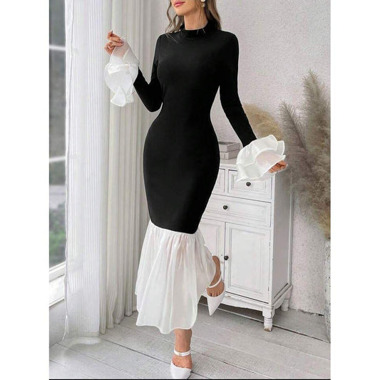 Fish Print With Ruffle Details Asymmetric Hem Dress