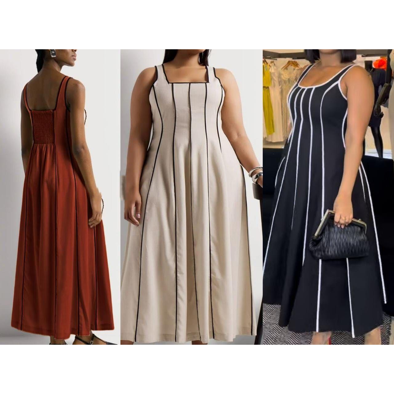 Sleeveless Striped Contrast Binding Sleeveless Midi Dress