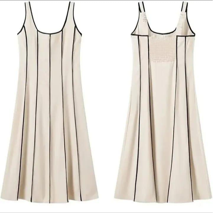 Sleeveless Striped Contrast Binding Sleeveless Midi Dress