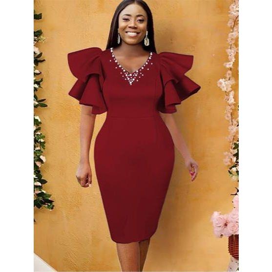 Flare Sleeves Bodycon Formal Elegant Cocktail Party Dress