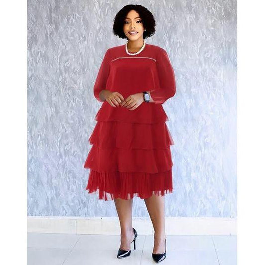 Sexy V-Neck Flare Pleated Midi Dress