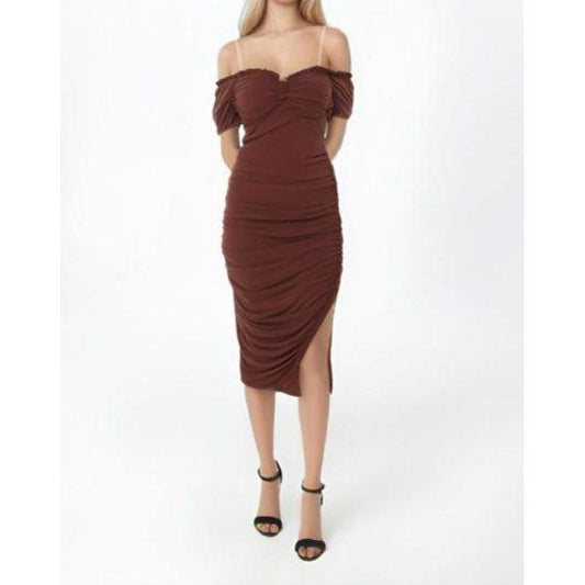 Ruffled Mesh Cross Strap Spaghetti Slit Midi Dress