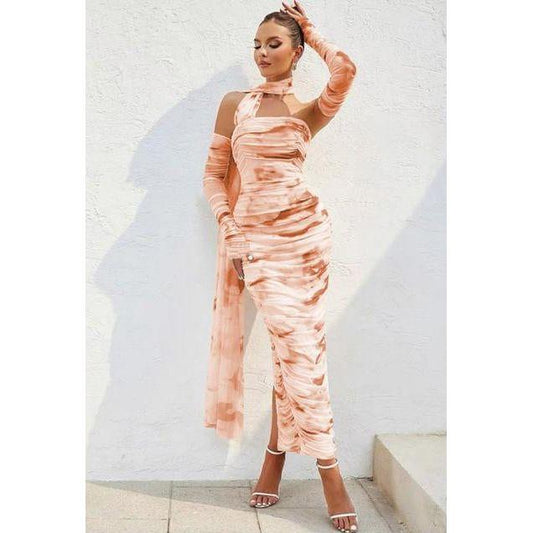 Halter Neck Sleeveless A-Line  3 Flowy Layered Dress