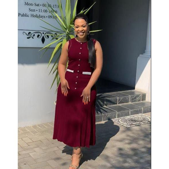 Pearls & Buttons Knit Bodycon Midi Dress