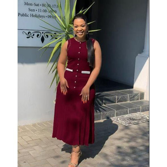 Pearls & Buttons Knit Bodycon Midi Dress