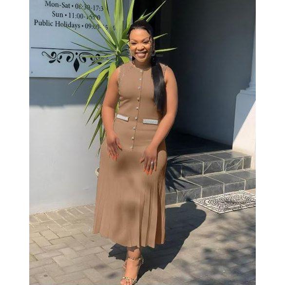 Pearls & Buttons Knit Bodycon Midi Dress