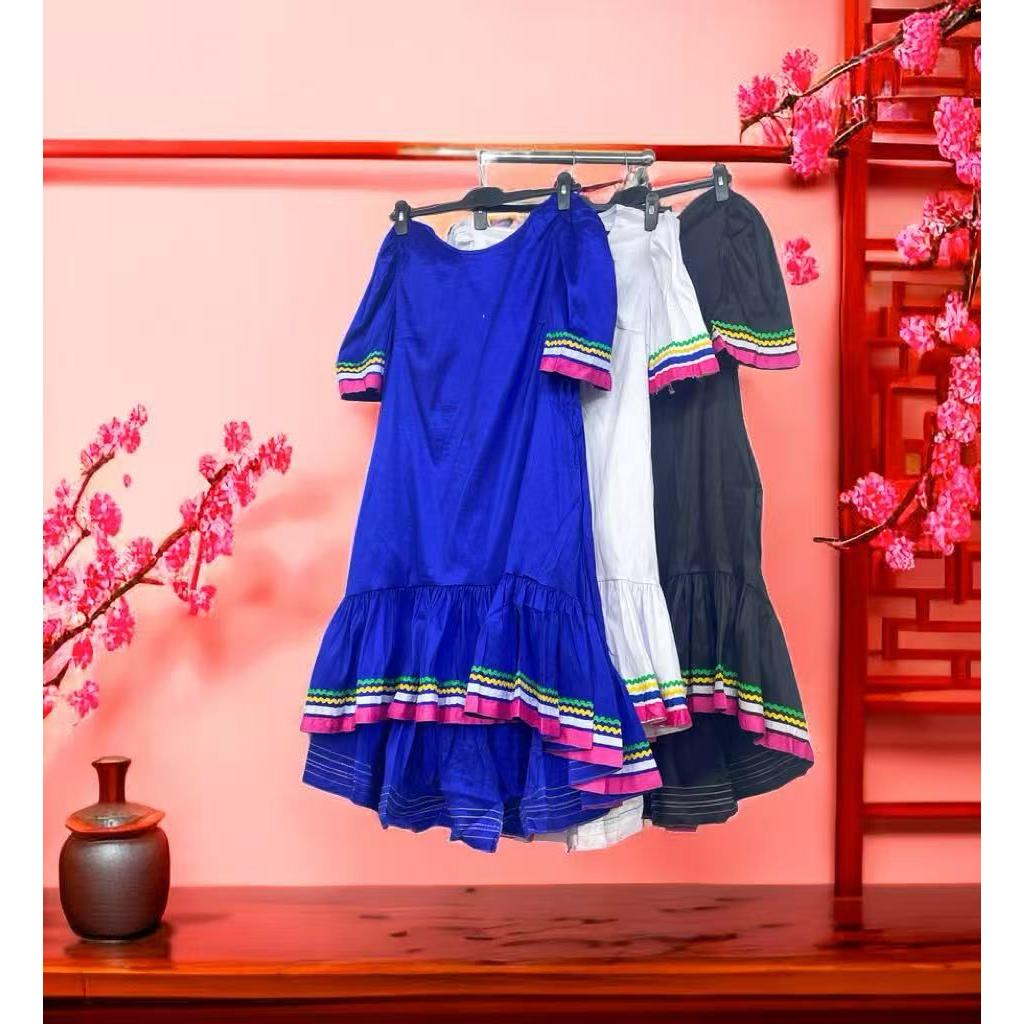 Round-Neck Short Sleeve Traditional Knee Dress