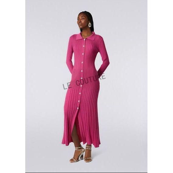 Ribbed Knit Button Front Sweater Dress