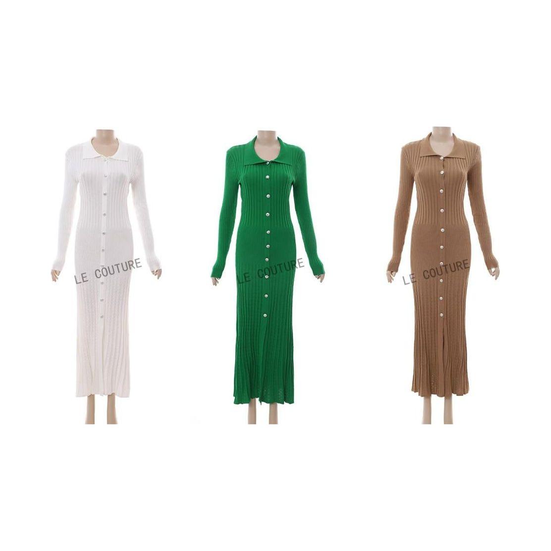 Ribbed Knit Button Front Sweater Dress