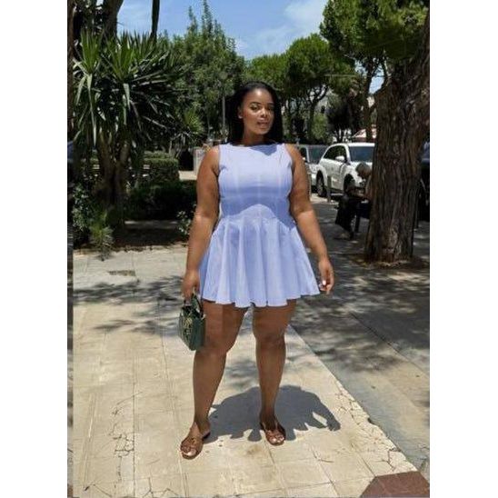 Sheer Mesh Insert Crisscross Skater Dress