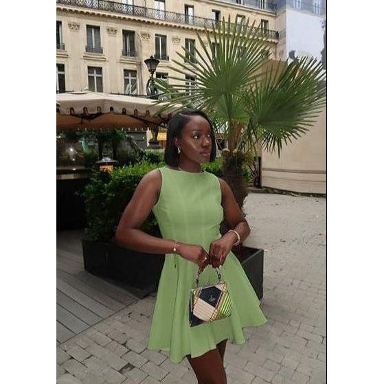 Sheer Mesh Insert Crisscross Skater Dress