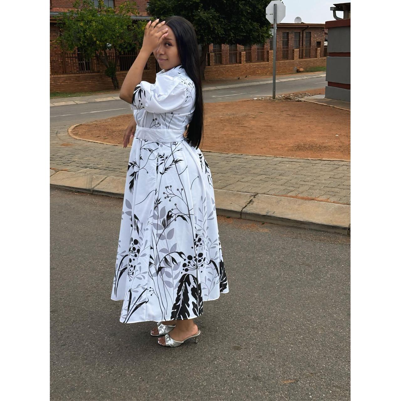 Puffy Sleeves Printed Maxi Dress