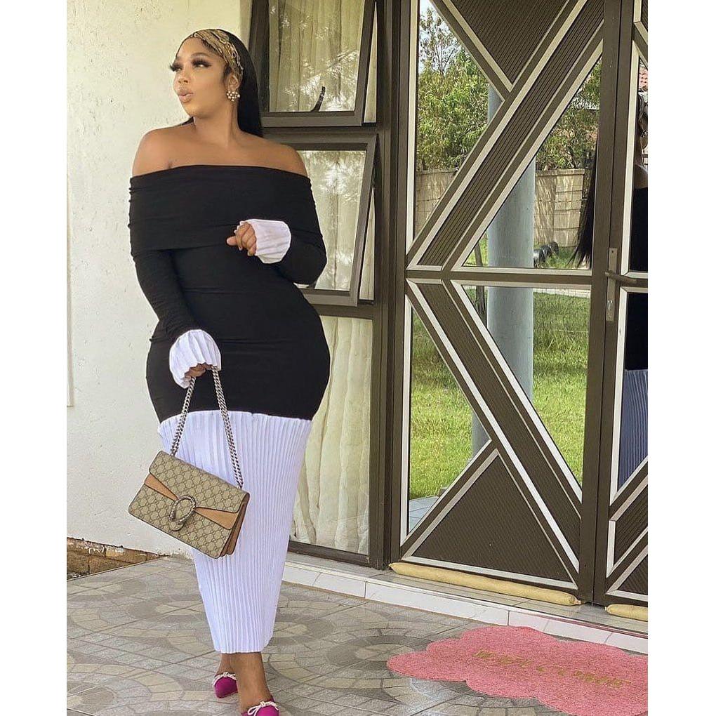 Off Shoulder Bottom Pleated Dress