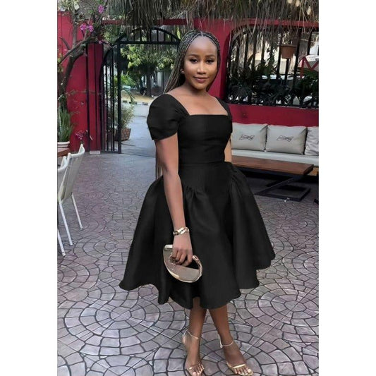 Off Shoulder Silk Pleat Knee Dress