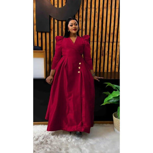 Satin Puffer Shoulder Maxi Dress