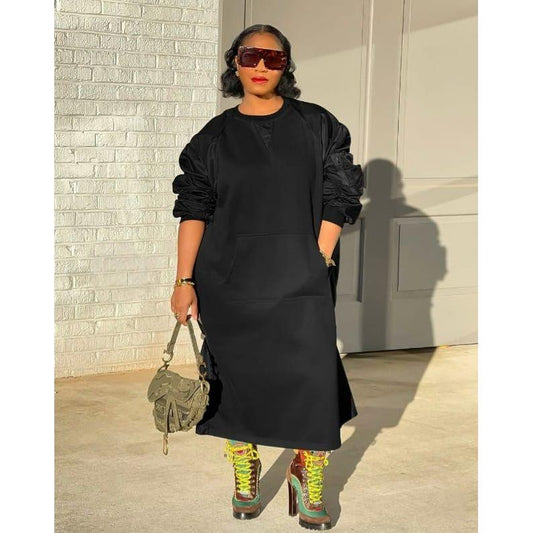 Puffy Long Sleeves Midi Dress