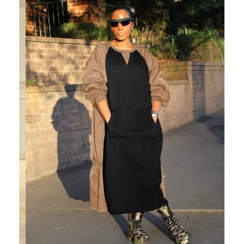 Puffy Long Sleeves Midi Dress