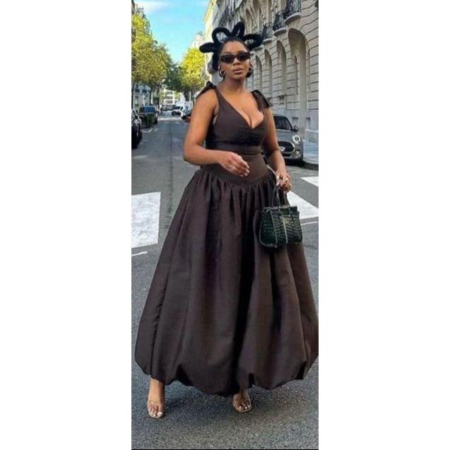 Spaghetti Strap Pleated Maxi Dress.