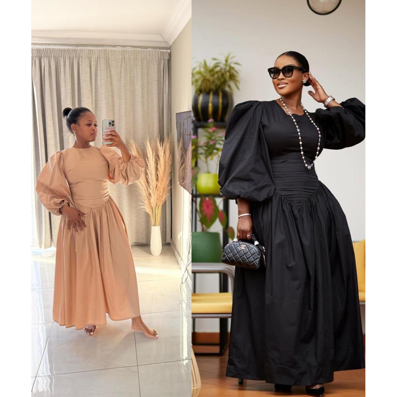 Puffy Buff Long Sleeves Maxi Dress