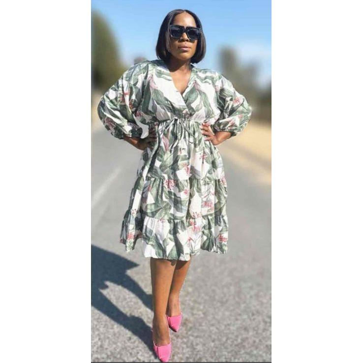 Floral Long Sleeve Midi Ankara Dress