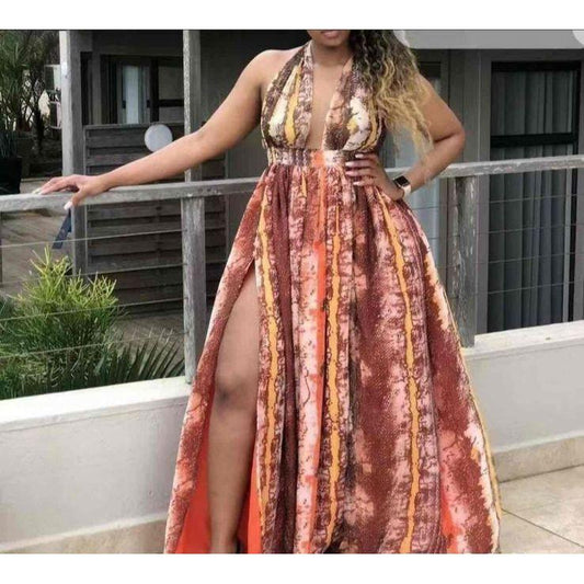 Hawaiian Style Slit Vacation Style Maxi Dress