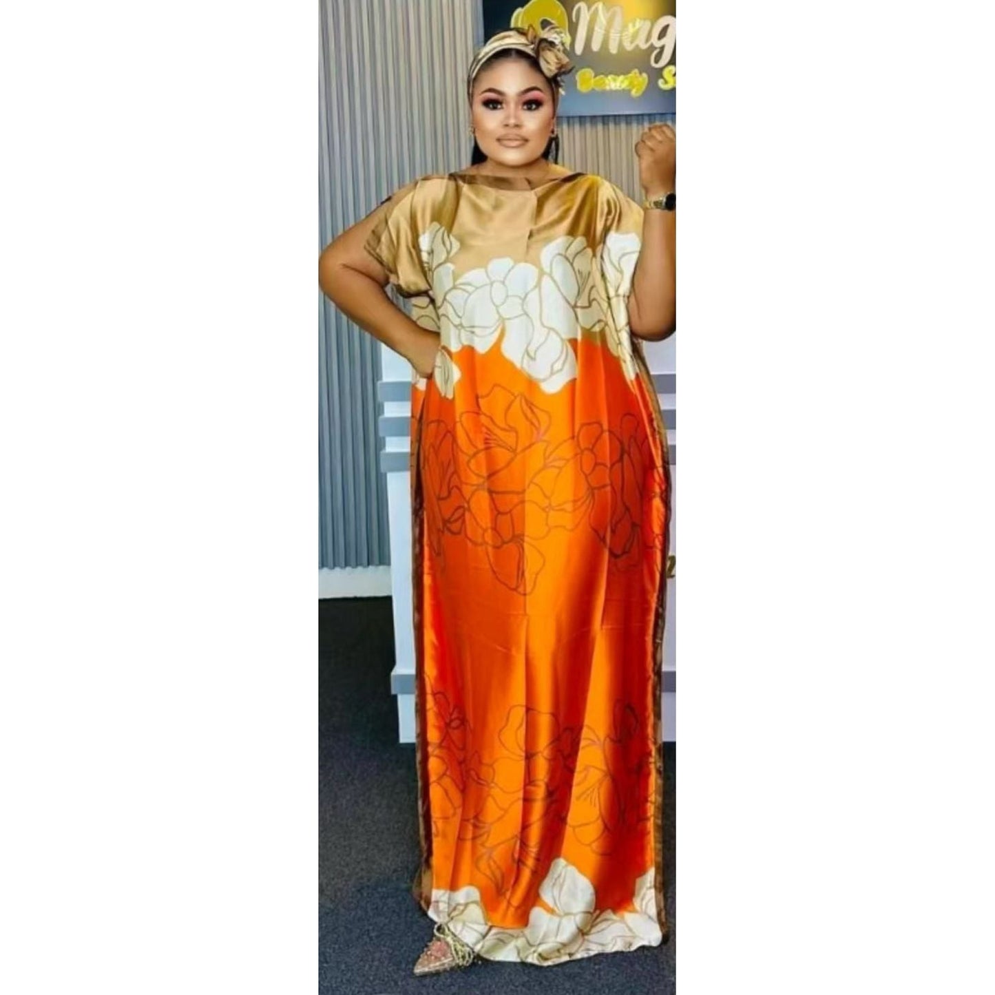 Boubou Printed Flower Loose Novelty Femme Robe