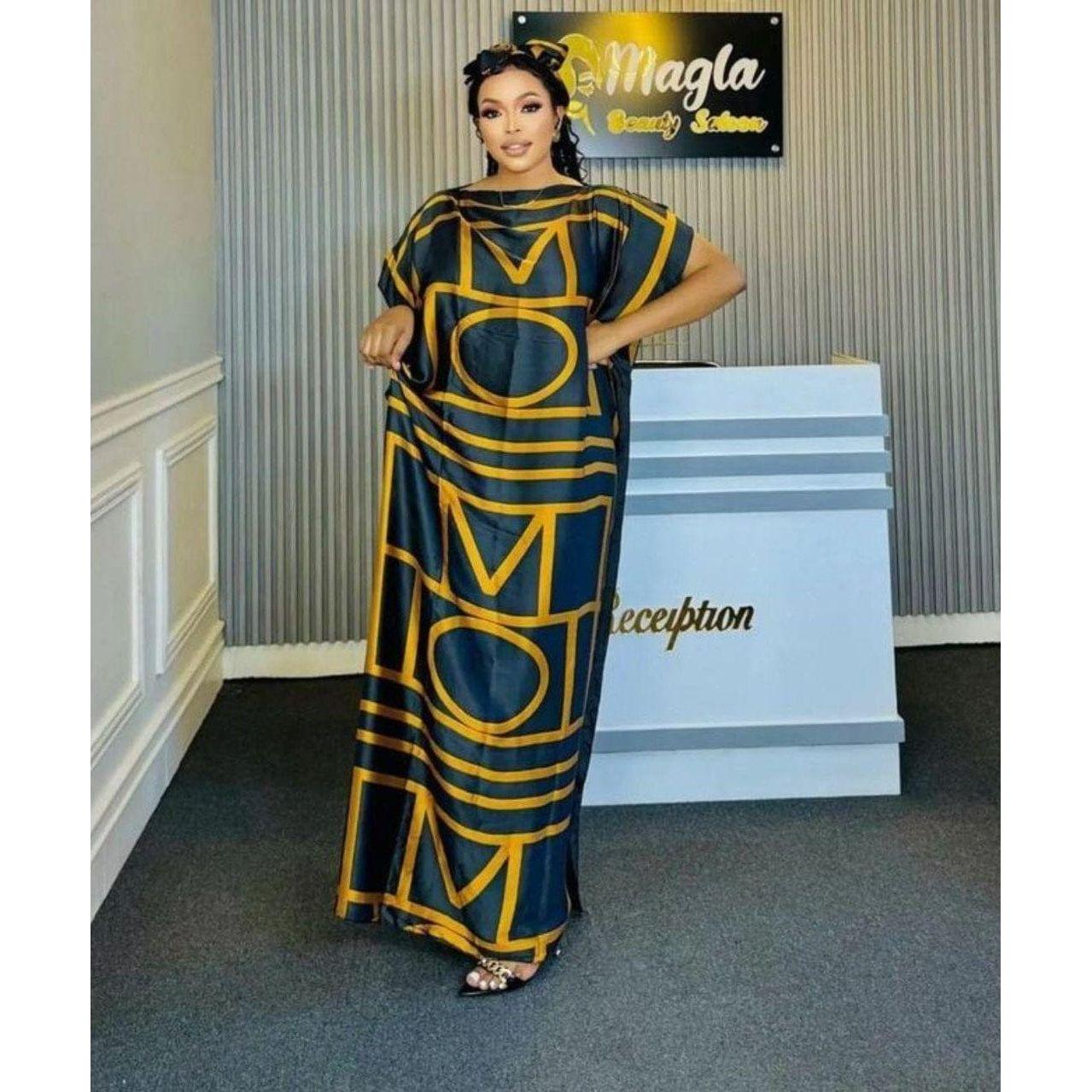 Printed kaftan abaya African Silk Maxi Dress.