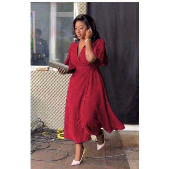 Maxi V-Neck Short Sleeve Elegant Dress