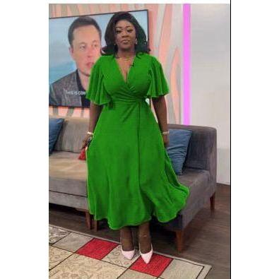 Maxi V-Neck Short Sleeve Elegant Dress