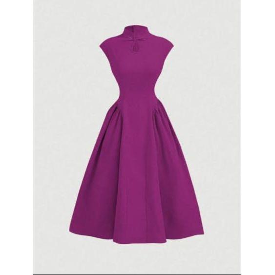 Stand Collar Buttoned Chinese Style Maxi Dress